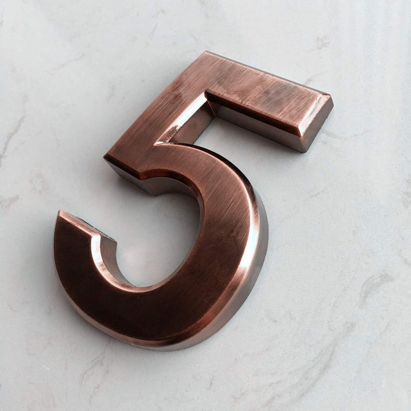 hopewan 4 Inch Mailbox Numbers 5, 3D Bronze House Number Stickers for Apartment/Home Room/Floor, Metal Shining, by Hopewan. (5, Bronze) - Image 2